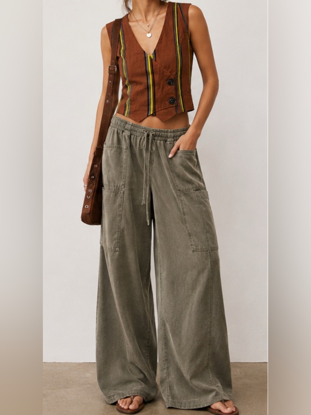 Free People Boho Western Striped Button Front Vest Rust Brown Size Small